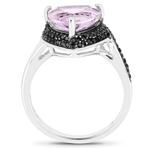3.53 Carat Pink Amethyst & Black Spinel Sterling Silver Ring