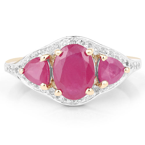 Bague en Argent Sterling Plaquée Or Jaune 14K avec Rubis et Topaze Blanche