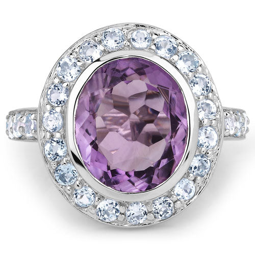 4.77 Carat Genuine Amethyst and Blue Topaz Sterling Silver Ring