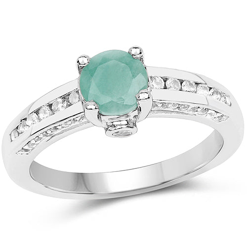 1.22 Carat Emerald and White Topaz Sterling Silver Engagement Ring