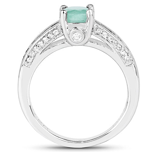 1.22 Carat Emerald and White Topaz Sterling Silver Engagement Ring