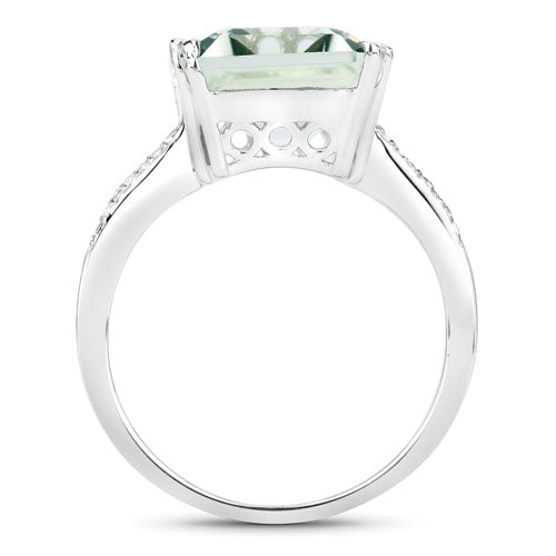 Anillo de Plata Esterlina con Amatista Verde de 10.64 Quilates y Topacio Blanco