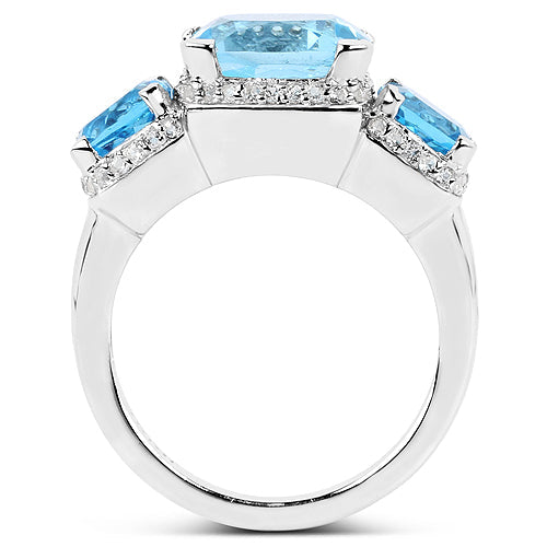4.40 Carat Blue Topaz Engagement Ring in Sterling Silver