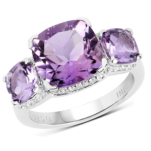 Anillo de Plata Esterlina con Amatista Rosa de 5.85 Quilates y Topacio Blanco
