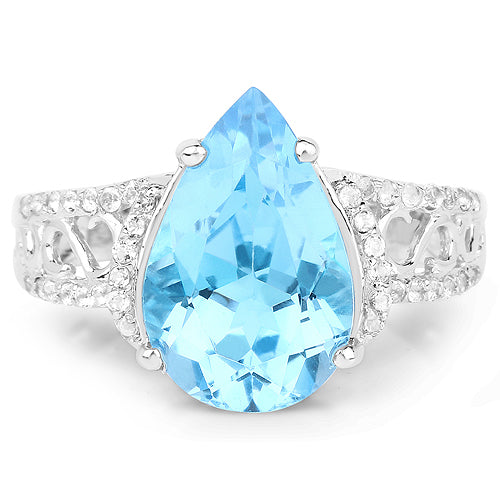 5.50 Carat Swiss Blue Topaz & White Topaz Sterling Silver Ring