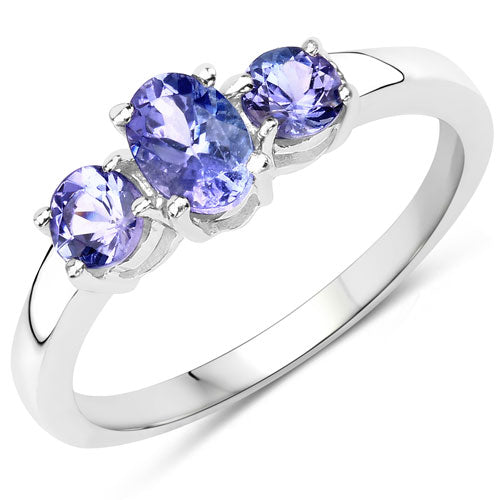 0.90 Carat Genuine Tanzanite Sterling Silver Engagement Ring