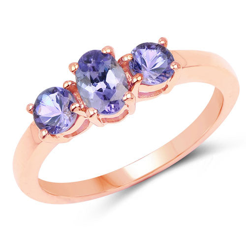 Bague en Tanzanite Plaquée Or Rose 18K en Argent Sterling .925