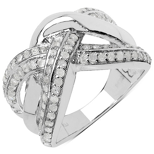 Anillo Cruzado de Diamante Blanco de 0.55 Quilates en Plata de Ley