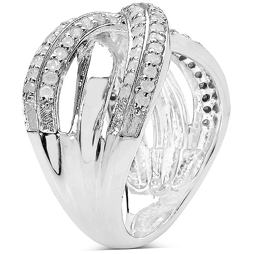 Anillo Cruzado de Diamante Blanco de 0.55 Quilates en Plata de Ley