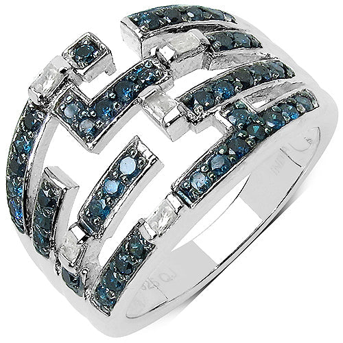0.59 Carat Blue & White Diamond Sterling Silver Engagement Ring