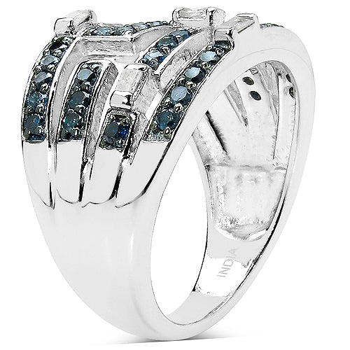 0.59 Carat Blue & White Diamond Sterling Silver Engagement Ring