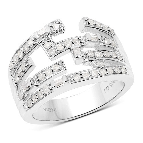 Bague en cluster de diamant blanc de 0,60 carat en argent sterling