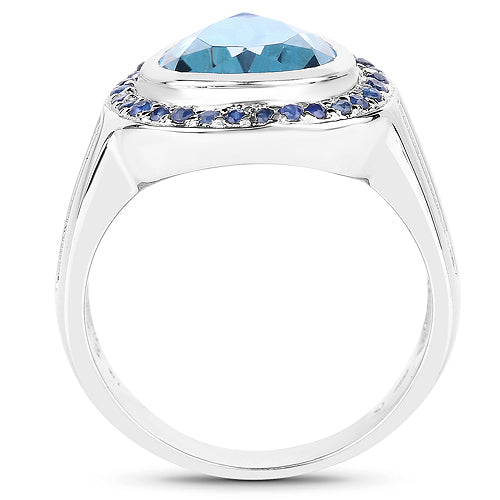 Bague de fiançailles en argent sterling avec topaze bleue et saphirs de 5,42 carats