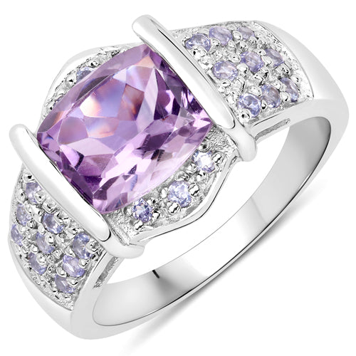 3.08 Carat Genuine Amethyst and Tanzanite Sterling Silver Ring