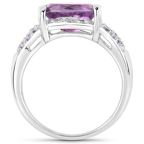3.08 Carat Genuine Amethyst and Tanzanite Sterling Silver Ring