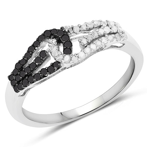0.33 Carat Genuine White and Black Diamond Sterling Silver Ring