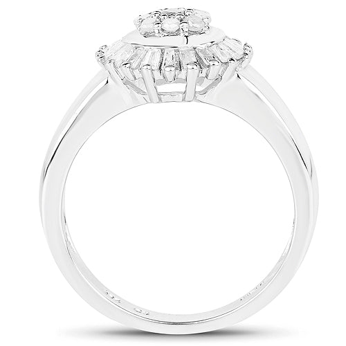0.75 Carat Genuine White Diamond Sterling Silver Engagement Ring