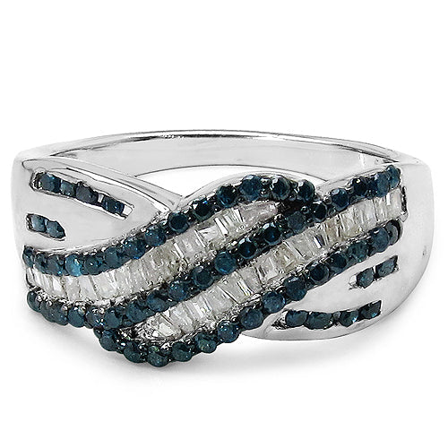 0.88 Carat Genuine Blue & White Diamond Sterling Silver Ring