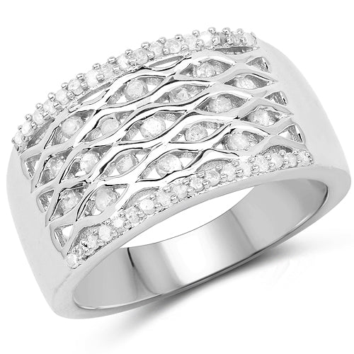 0.41 Carat Genuine White Diamond Sterling Silver Engagement Ring