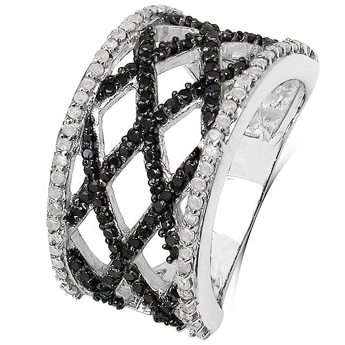 0.92 Carat Black & White Diamond Sterling Silver Engagement Ring