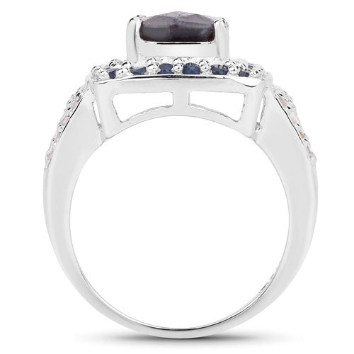 3.58 Carat Genuine Labradorite and Blue Sapphire Halo Ring
