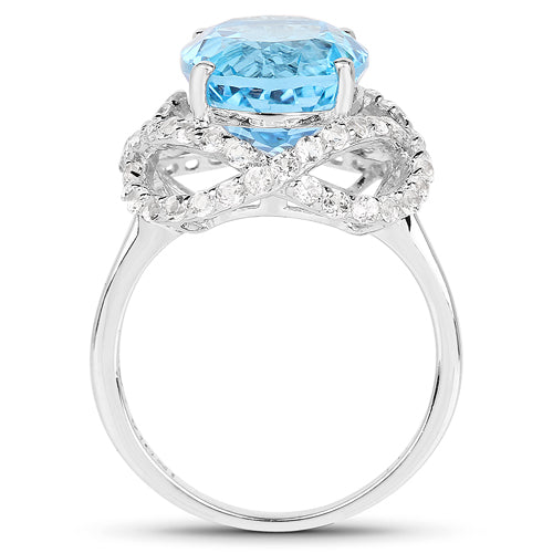 7.32 Carat Swiss Blue Topaz & White Topaz Sterling Silver Ring
