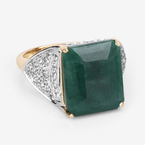 8.70 Carat Dyed Emerald & White Topaz Sterling Silver Ring