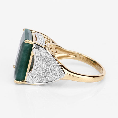 8.70 Carat Dyed Emerald & White Topaz Sterling Silver Ring