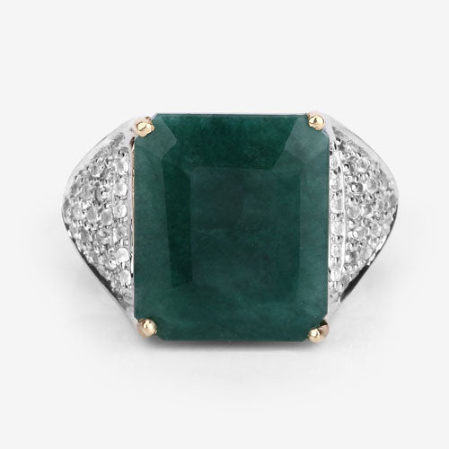 8.70 Carat Dyed Emerald & White Topaz Sterling Silver Ring