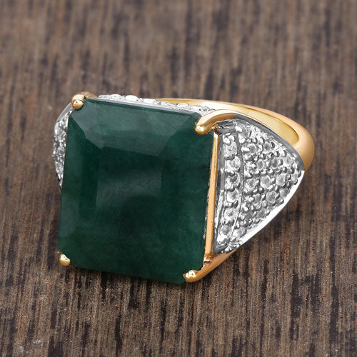 8.70 Carat Dyed Emerald & White Topaz Sterling Silver Ring