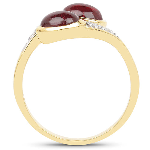 Anillo Bypass de Rubí y Topacio Blanco Baño de Oro Amarillo de 14K