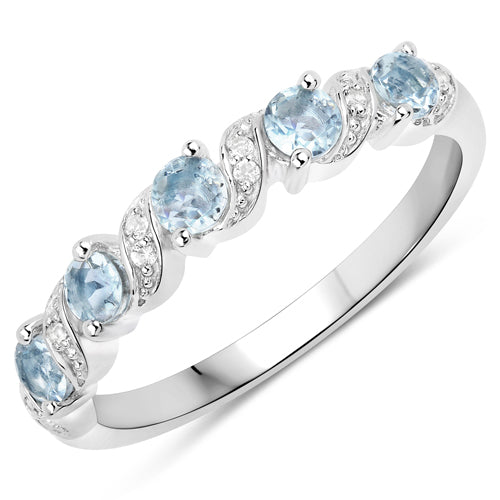 Bague en Argent Sterling avec Aigue-Marine et Topaze Blanche de 0,54 Carat