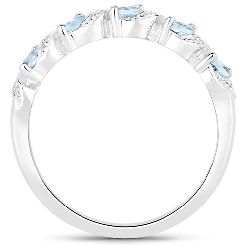 Bague en Argent Sterling avec Aigue-Marine et Topaze Blanche de 0,54 Carat