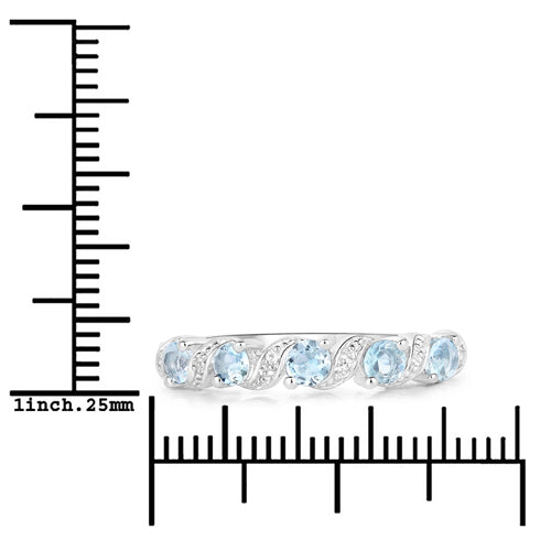 Bague en Argent Sterling avec Aigue-Marine et Topaze Blanche de 0,54 Carat