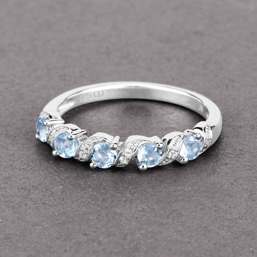 Bague en Argent Sterling avec Aigue-Marine et Topaze Blanche de 0,54 Carat
