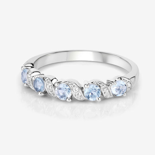 Bague en Argent Sterling avec Aigue-Marine et Topaze Blanche de 0,54 Carat