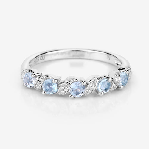Bague en Argent Sterling avec Aigue-Marine et Topaze Blanche de 0,54 Carat