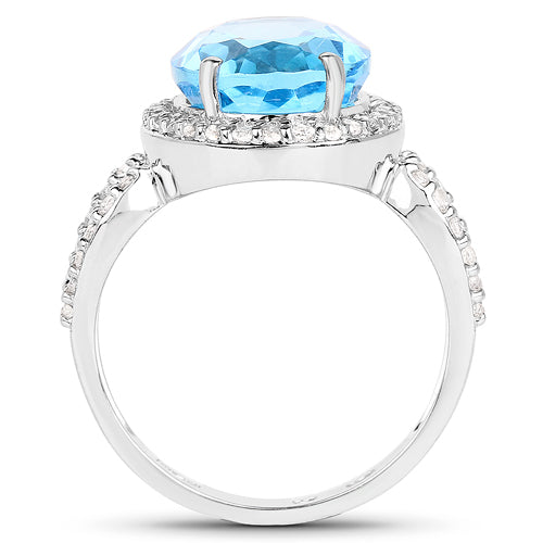 6.03 Carat Swiss Blue Topaz & White Topaz Sterling Silver Ring