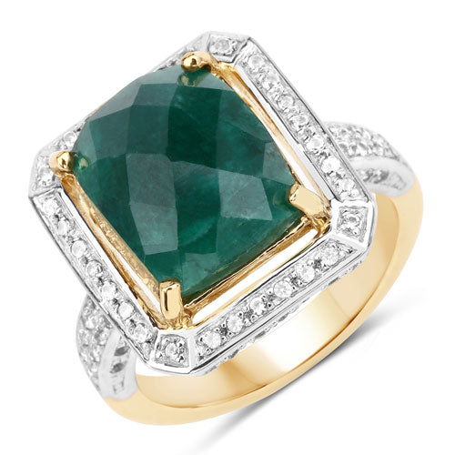 5.18 Carat Dyed Emerald & White Topaz Sterling Silver Ring