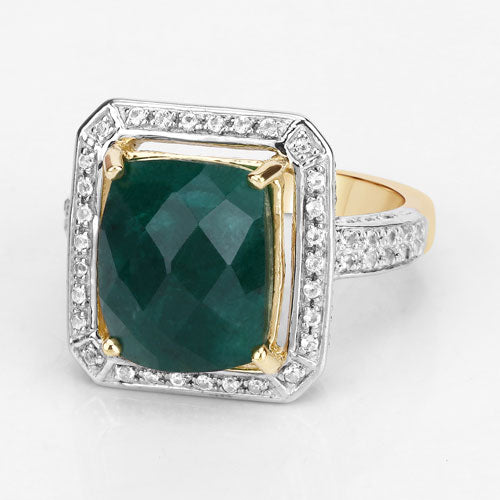 5.18 Carat Dyed Emerald & White Topaz Sterling Silver Ring