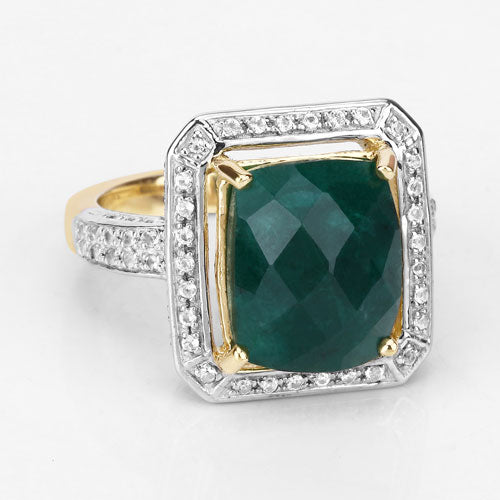 5.18 Carat Dyed Emerald & White Topaz Sterling Silver Ring