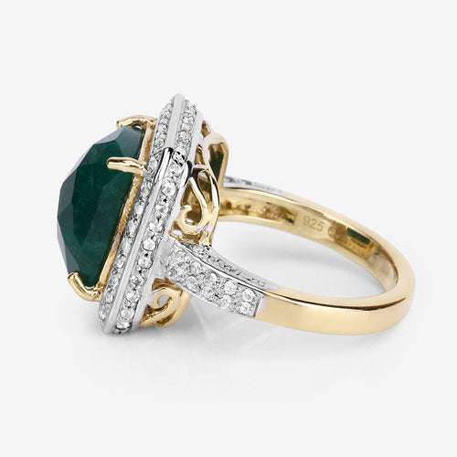 5.18 Carat Dyed Emerald & White Topaz Sterling Silver Ring