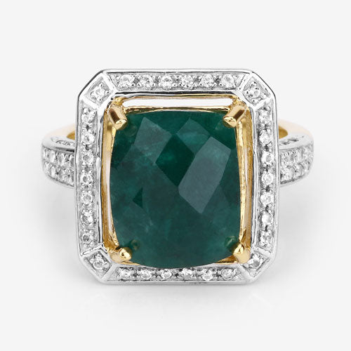5.18 Carat Dyed Emerald & White Topaz Sterling Silver Ring