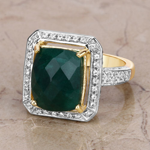 5.18 Carat Dyed Emerald & White Topaz Sterling Silver Ring