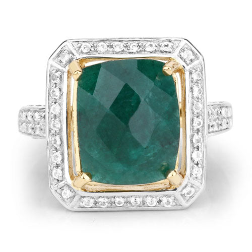 5.18 Carat Dyed Emerald & White Topaz Sterling Silver Ring