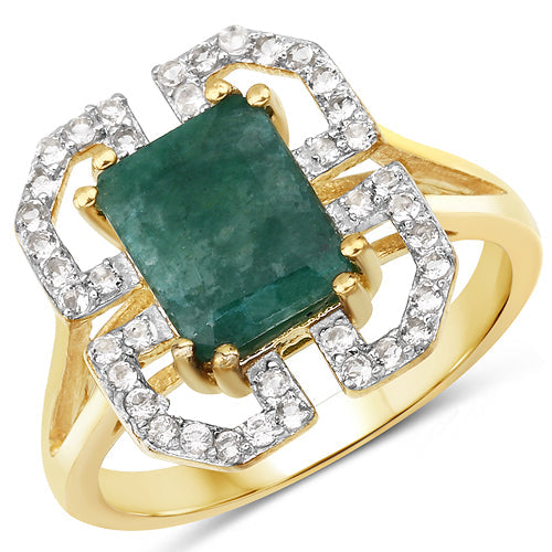 2.55 Carat Dyed Emerald & White Topaz Sterling Silver Ring