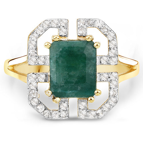 2.55 Carat Dyed Emerald & White Topaz Sterling Silver Ring