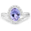 Bague en argent sterling avec tanzanite véritable de 1,82 carat et zircon blanc
