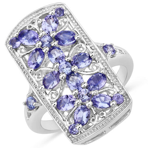 2.53 Carat Genuine Tanzanite Sterling Silver Engagement Ring