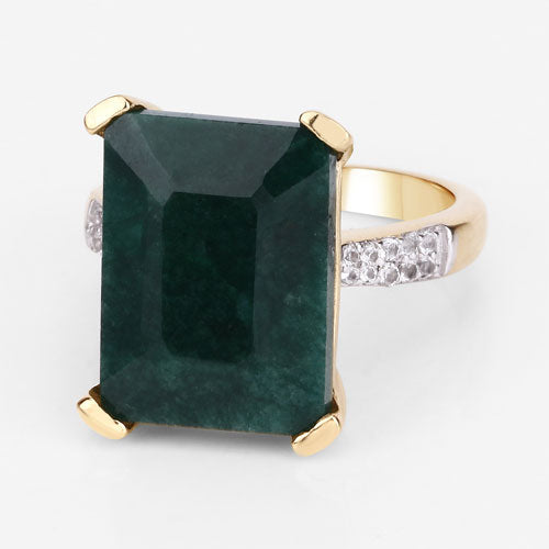 Bague en argent sterling avec émeraude teinte de 7,64 carats et diamants blancs